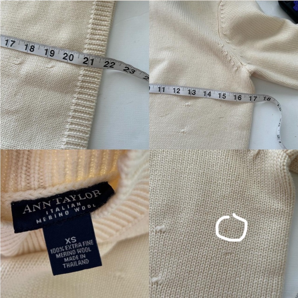 Vintage Cream Ann Taylor Italian Merino Wool Mock Neck sweater size XS - Picture 7 of 8